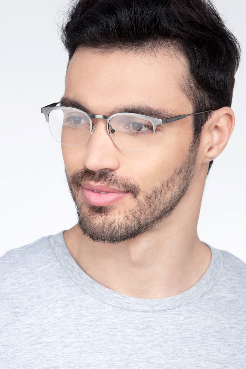 Hemisphere Rectangle Gunmetal Semi Rimless Eyeglasses Eyebuydirect Canada 