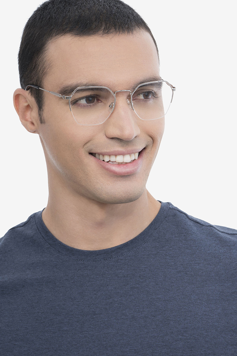 Cruz Geometric Silver Semi Rimless Eyeglasses | Eyebuydirect