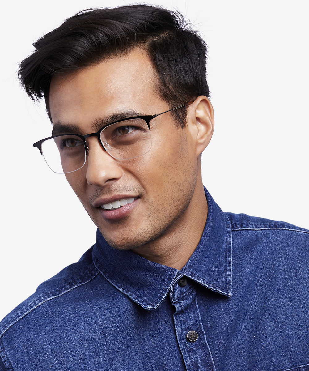 Owen Rectangle Black Semi Rimless Eyeglasses | Eyebuydirect Canada