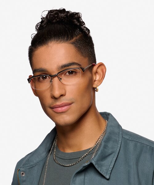 Tech Black Red MetalEyeglass Frames for Men from EyeBuyDirect