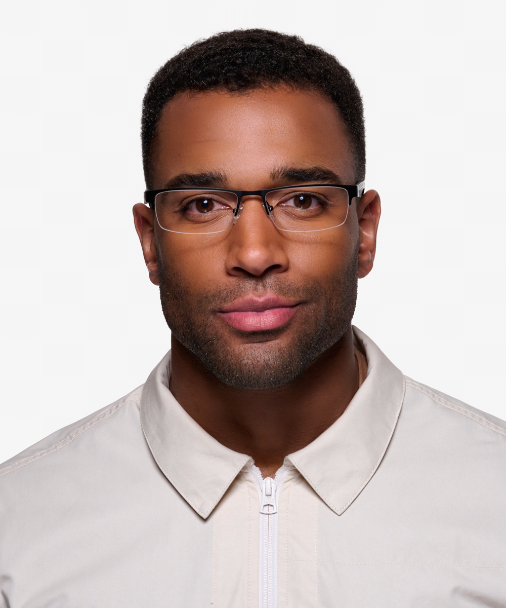 Beau Rectangle Black Semi Rimless Eyeglasses | Eyebuydirect