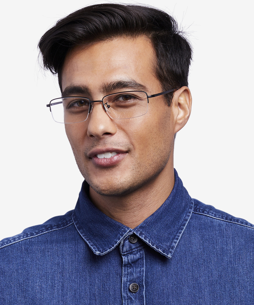 Remington Rectangle Black Semi Rimless Eyeglasses | Eyebuydirect