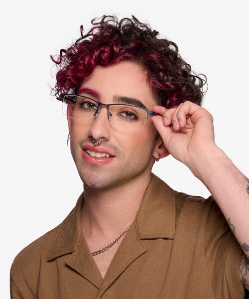 Ted Matte Dark Blue TitaniumEyeglass Frames for Men from EyeBuyDirect
