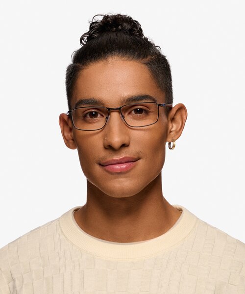 Oakley Socket 5.0 Satin Black & Blue MetalEyeglass Frames for Men from EyeBuyDirect