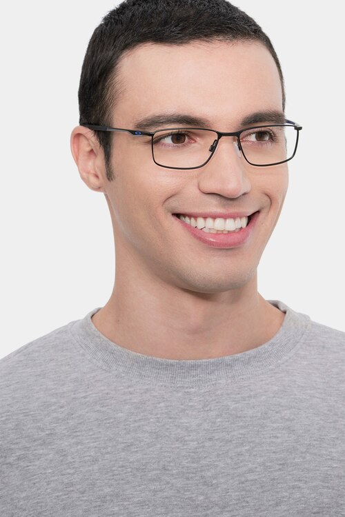 Oakley Socket 5.0 Satin Black & Blue MetalEyeglass Frames for Men from EyeBuyDirect