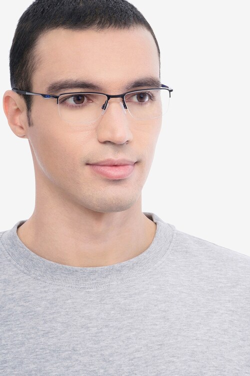 Oakley Socket  - Rectangle Satin Black & Blue Frame Glasses For Men |  Eyebuydirect