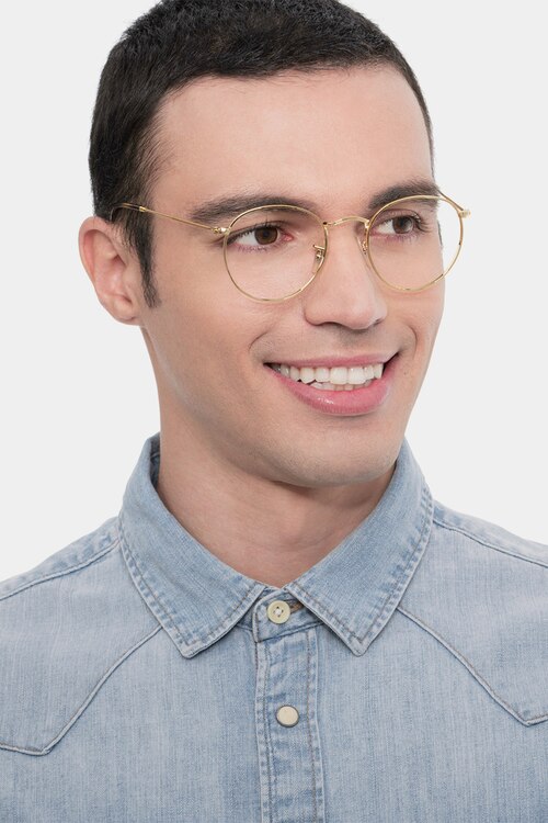 Ray-Ban RB3447V Round Gold MetalEyeglass Frames for Men from EyeBuyDirect