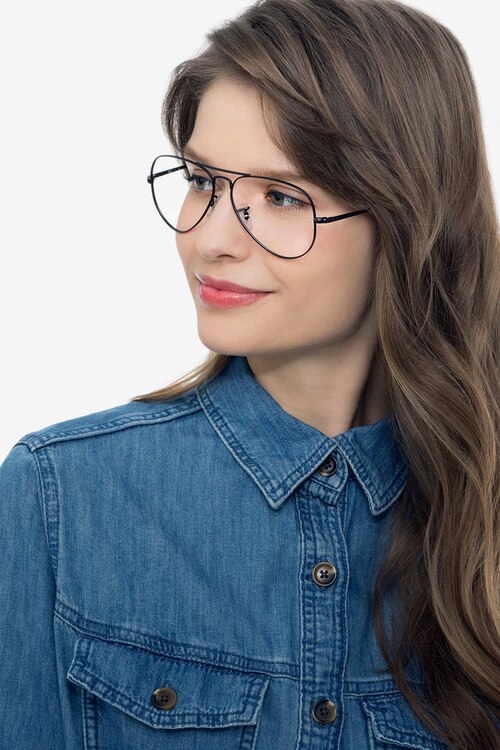 Ray-Ban RB6489 Aviator Black MetalEyeglass Frames for Women from EyeBuyDirect