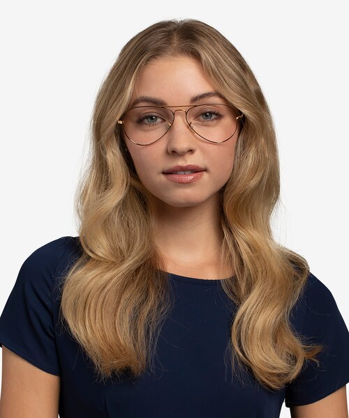 Ray-Ban RB6489 Aviator Black Gold MetalEyeglass Frames for Women from EyeBuyDirect