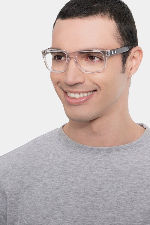 Oakley Holbrook Rx - Rectangle Polished Clear & Gray Frame Glasses | Eyebuydirect