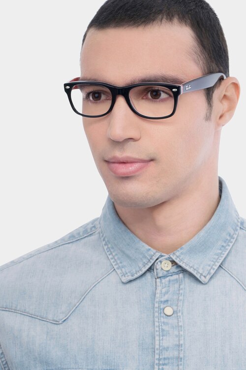 Ray-Ban RB5184 Wayfarer Black & Red AcetateEyeglass Frames for Men from EyeBuyDirect