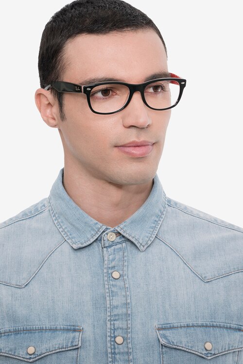 Ray-Ban RB5184 Wayfarer Black & Red AcetateEyeglass Frames for Men from EyeBuyDirect