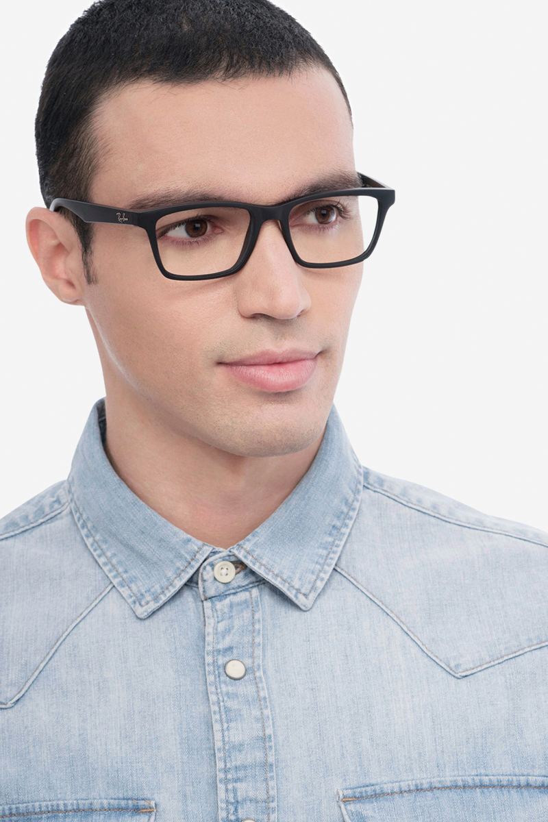 Ray-Ban RB7025 - Rectangle Black Frame Eyeglasses | Eyebuydirect