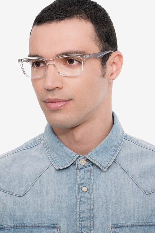 Ray-Ban RB7047 Clear & Gray PlasticEyeglass Frames for Men from EyeBuyDirect