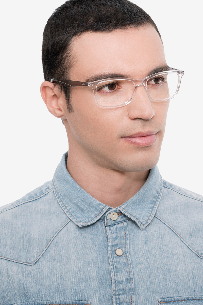 Ray-Ban RB7047 - Rectangle Clear & Gray Frame Eyeglasses | Eyebuydirect