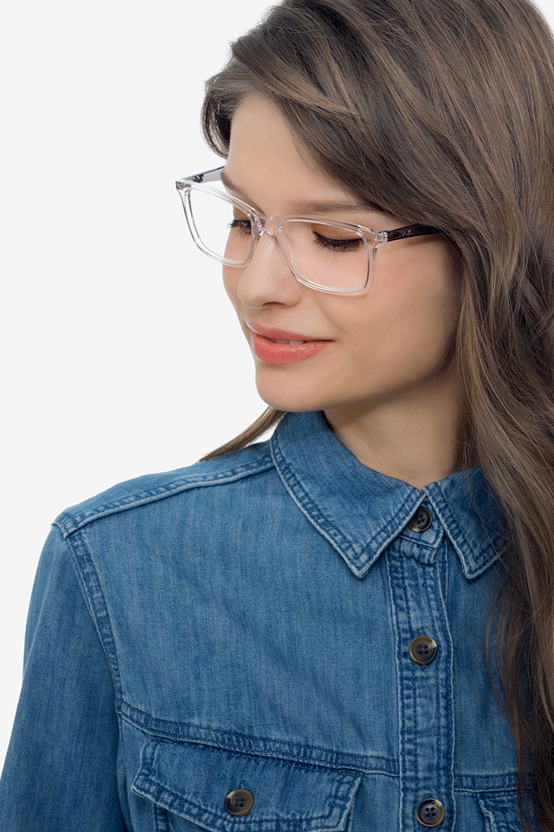Ray-Ban RB7047 - Rectangle Clear & Gray Frame Eyeglasses | Eyebuydirect