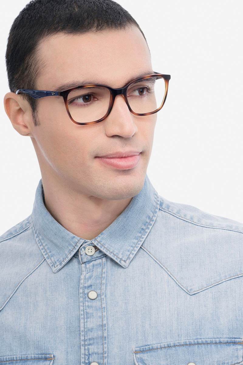 RayBan RB7066 Square Tortoise Blue Frame Eyeglasses Eyebuydirect