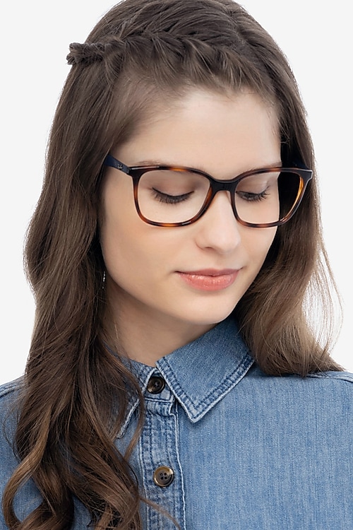 Ray-Ban RB7066 - Square Tortoise Blue Frame Eyeglasses | Eyebuydirect Canada
