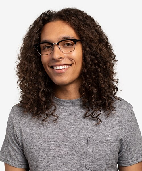 Ray-Ban Clubmaster Square Black & Silver AcetateEyeglass Frames for Men from EyeBuyDirect
