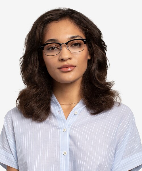 Ray-Ban Clubmaster Square Black & Silver AcetateEyeglass Frames for Women from EyeBuyDirect