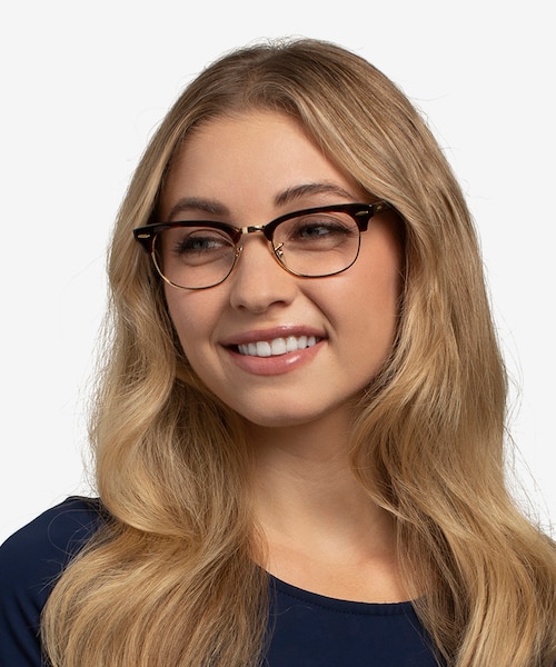 Ray-Ban RB5154 Clubmaster Gold Tortoise Acetate, MetalEyeglass Frames for Women from EyeBuyDirect