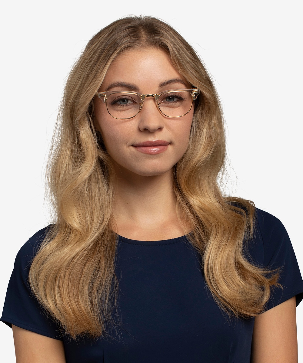 Ray Ban RB5154 Clubmaster Browline Gold Transparent Frame Eyeglasses Eyebuydirect