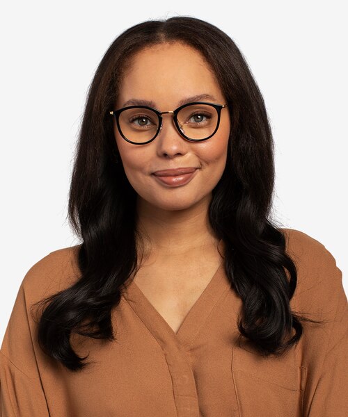 Ray-Ban RB7140 Black Gold Plastic-metalEyeglass Frames for Women from EyeBuyDirect