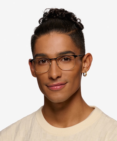 Ray-Ban RB6363 Black Gold MetalEyeglass Frames for Men from EyeBuyDirect