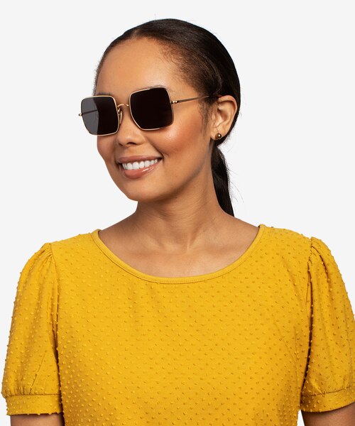 Ray-Ban RB1971 Square Gold MetalSunglass Frames for Women from EyeBuyDirect