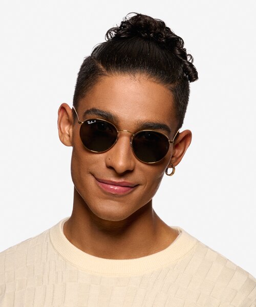 Ray-Ban RB3447 Round Gold MetalSunglass Frames for Men from EyeBuyDirect