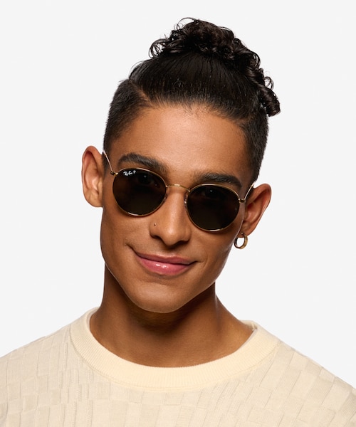 Ray-Ban RB3447 Round Gold MetalSunglass Frames for Men from EyeBuyDirect