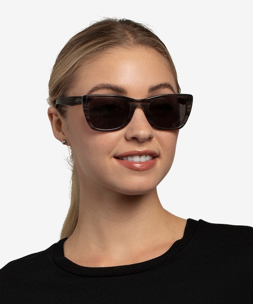 Ray-Ban Caribbean Striped Gray AcetateSunglass Frames for Women from EyeBuyDirect