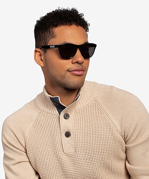 Oakley Frogskins - Square Polished Black Frame Sunglasses For Men