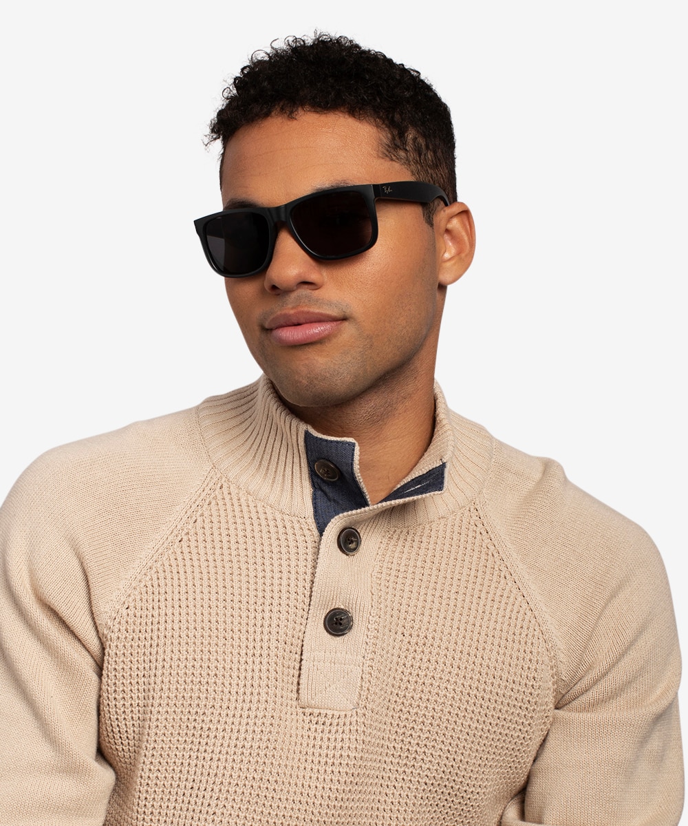 Ray-Ban Justin - Square Black Frame Sunglasses For Men 