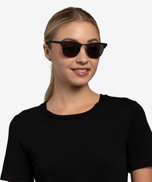 Ray-Ban RB3716 Clubmaster Matte Black On Black AcetateSunglass Frames for Women from EyeBuyDirect