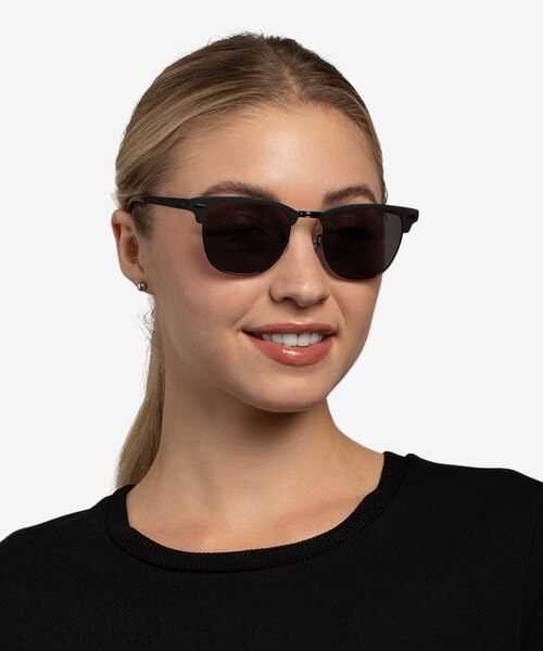 Ray-Ban RB3716 Clubmaster Matte Black On Black AcetateSunglass Frames for Women from EyeBuyDirect
