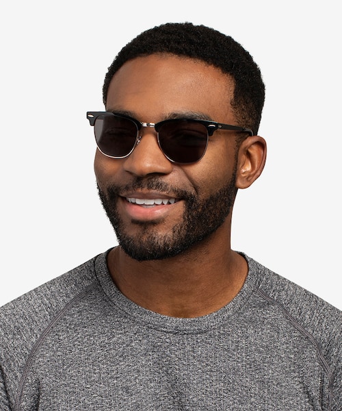 Ray-Ban RB3716 Clubmaster Black On Silver AcetateSunglass Frames for Men from EyeBuyDirect