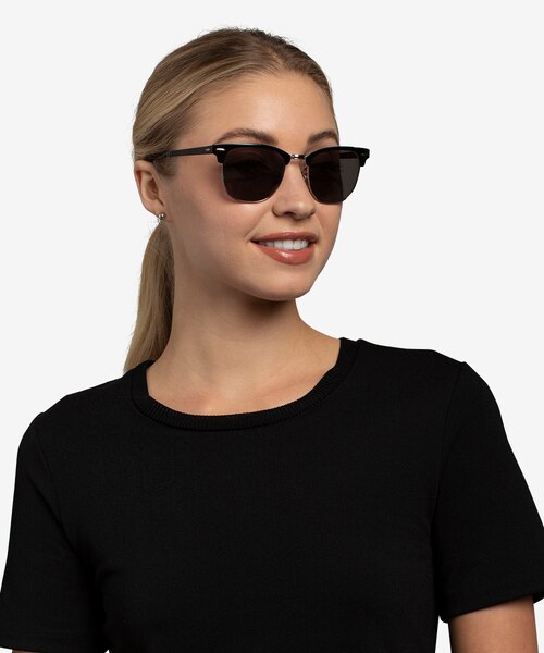 Ray-Ban RB3716 Clubmaster Black On Silver AcetateSunglass Frames for Women from EyeBuyDirect