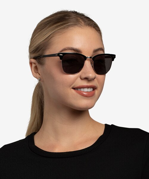 Ray-Ban RB3716 Clubmaster Black On Silver AcetateSunglass Frames for Women from EyeBuyDirect