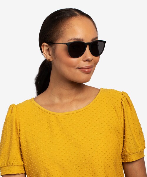Ray-Ban RB4171 Erika - Oval Black Frame Sunglasses For Women | Eyebuydirect