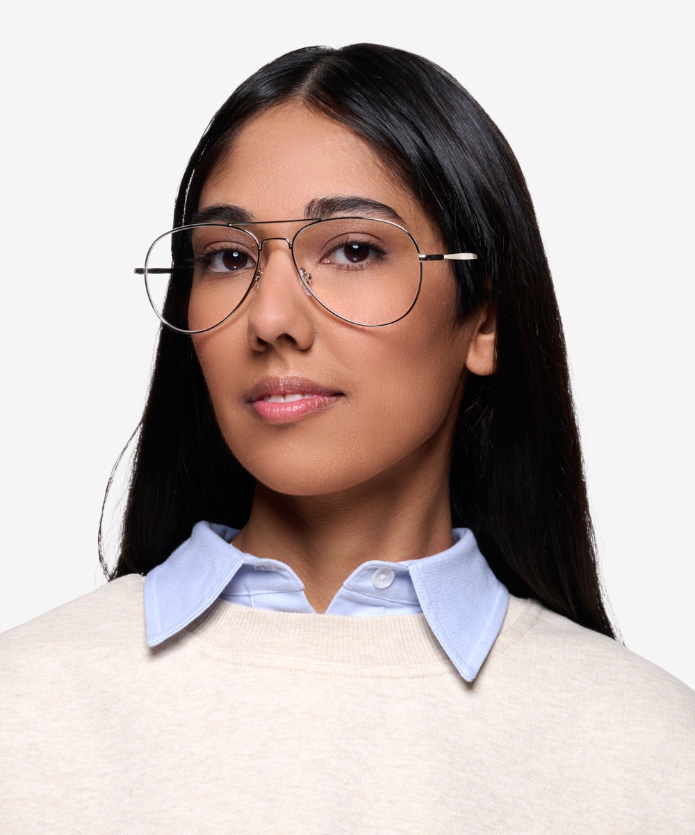 Nantes Aviator Silver Full Rim Eyeglasses Eyebuydirect