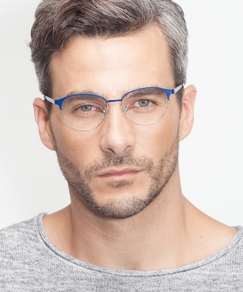 Mamba Navy Silver MetalEyeglass Frames for Men from EyeBuyDirect