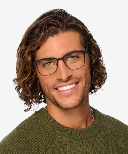 Intense Matte Black Acetate-metalEyeglass Frames for Men from EyeBuyDirect