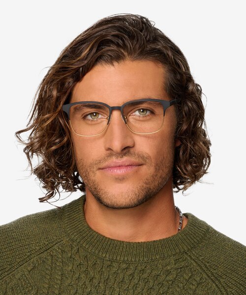 Intense Matte Black & Golden Acetate-metalEyeglass Frames for Men from EyeBuyDirect