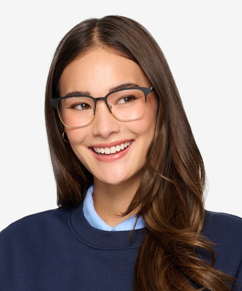 Intense Matte Black & Golden Acetate-metalEyeglass Frames for Women from EyeBuyDirect