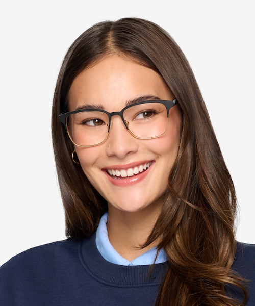 Intense Matte Black & Golden Acetate, MetalEyeglass Frames for Women from EyeBuyDirect