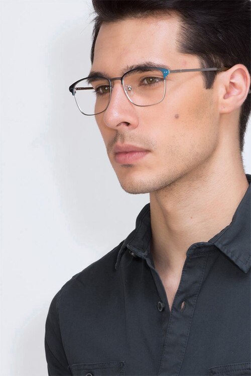 Arcadian Navy Silver MetalEyeglass Frames for Men from EyeBuyDirect