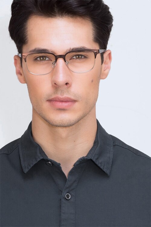 Baker Street Brown Silver MétalMontures de lunettes de vue pour Hommes d'EyeBuyDirect