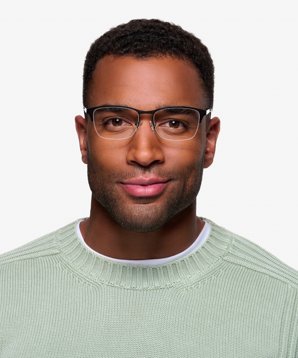 Time Rectangle Black Semi Rimless Eyeglasses | Eyebuydirect