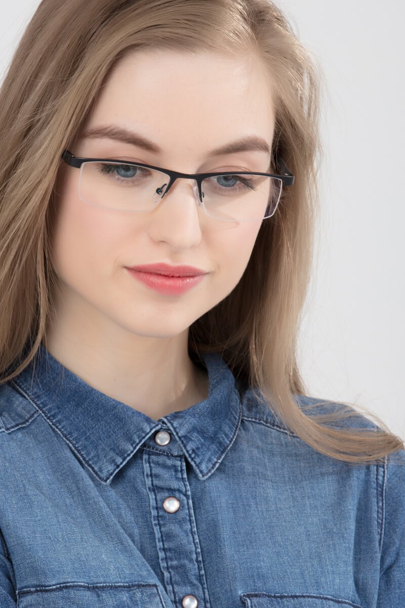 Singapore Rectangle Black Semi Rimless Eyeglasses Eyebuydirect Canada